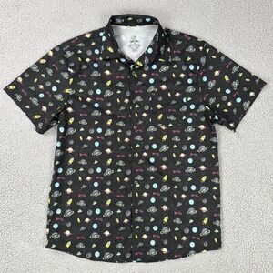 Buc-ee's Space AOP Print Shirt Men Medium Black Casual Short Sleeve Button Up